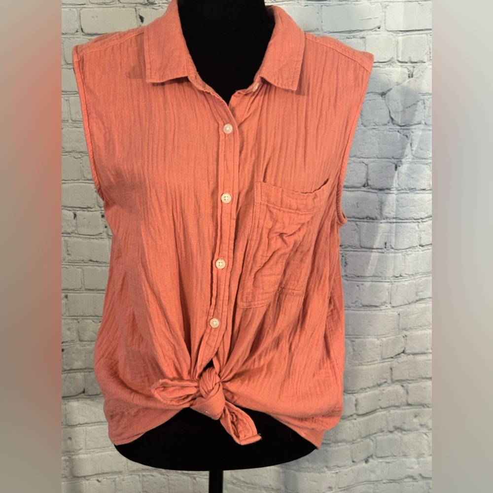 SO Pink Sleeveless Button Down Tie Front Shirt XL
